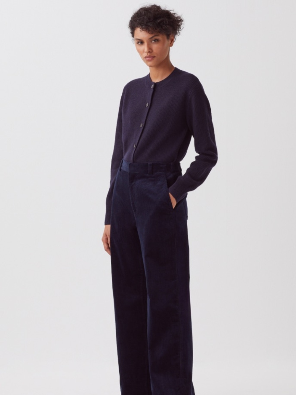 Comptoir Des Cotonniers x Uniqlo Navy Wide-Leg Corduroy Pants Size XS. High Rise